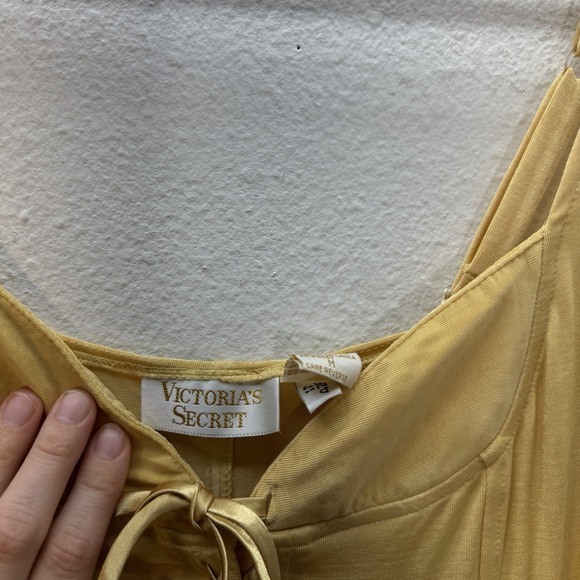 Vintage Victoria's Secret Slip Dress SZ S Yellow Lace Up Mini Gold Label Fairy - Picture 7 of 9